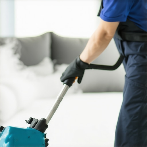 Professional cleaner with steam equipment sanitizing upholstery