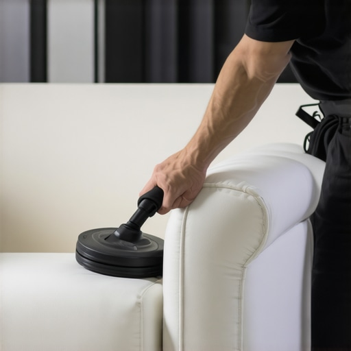 Upholstery cleaning in progress with advanced tools in a modern home