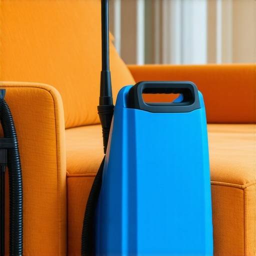 Professional steam cleaning equipment sanitizing upholstery in a modern home