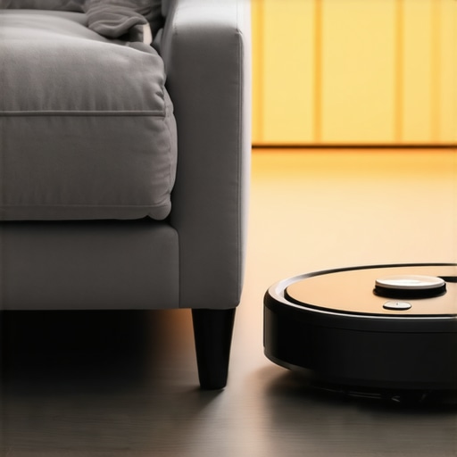 Robotic vacuum and UV sterilizer in a modern living space