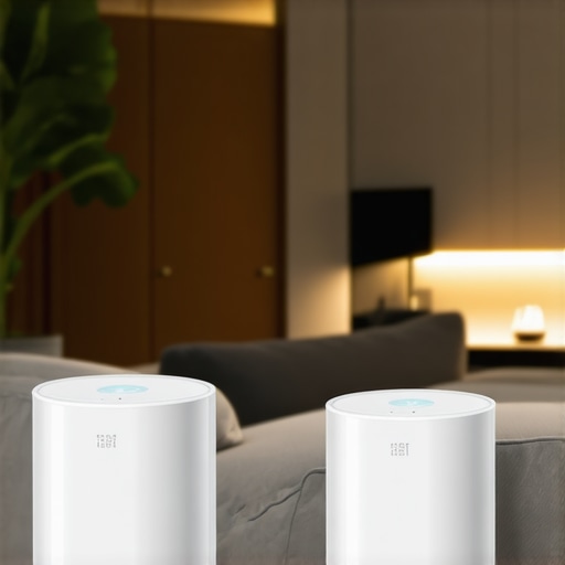 Home interior with IoT sensors and robotic cleaners for upholstery and surface sanitizing.