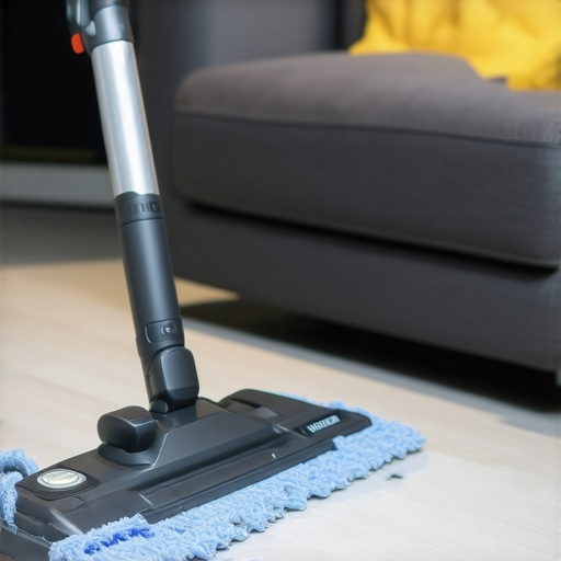 Microfiber mop and HEPA vacuum cleaner demonstrating modern cleaning technology.