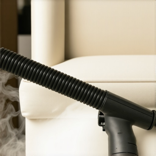 Professional upholstery cleaning equipment with steam cleaner and extractor at work