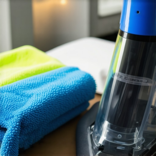 Steam cleaner and microfiber cloths used for upholstery and house cleaning