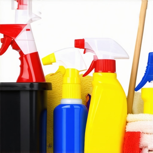 Professional cleaning supplies arranged on a surface for move-out cleaning