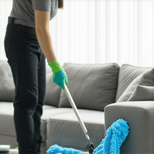 Person steam cleaning upholstery and surfaces during move-out cleaning