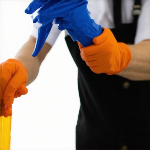 Sanitizing household surfaces with disinfectant A person disinfecting door handles and switches in a clean home