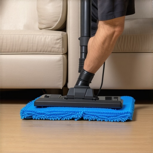 Upholstery Cleaning in Action A technician performing deep upholstery cleaning with steam and sanitizing tools.