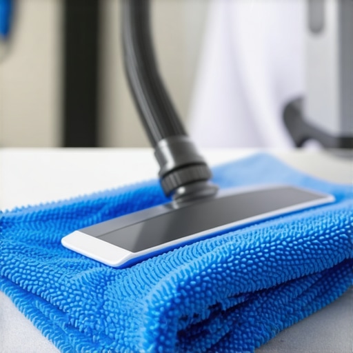 Steam cleaner and microfiber cloths ready for upholstery cleaning