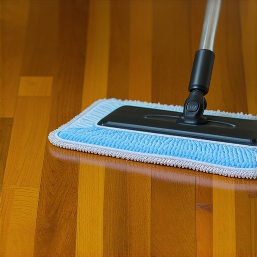 Microfiber mop cleaning hardwood floor with adjustable head