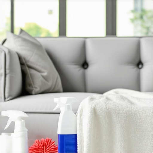 A professional cleaning setup for sofas in a home environment