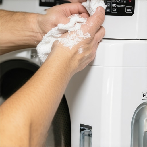 Person wiping washing machine gasket with baking soda solution