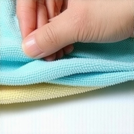 A microfiber cloth expertly cleaning fabric upholstery to remove dust and germs.