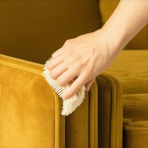 Person using a soft brush to clean a coffee stain on a suede armchair