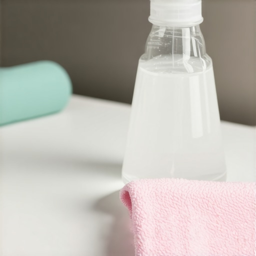 A bathroom fixture being cleaned with vinegar spray and microfiber cloth.