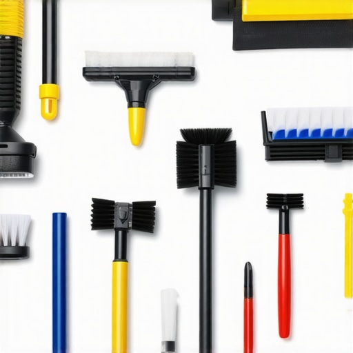 A set of high-quality upholstery cleaning tools and accessories arranged for maintenance.