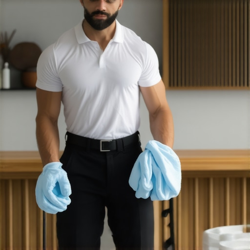 Sanitizing High-Touch Surfaces Cleaning professional disinfecting household surfaces with microfiber cloth and disinfectant spray