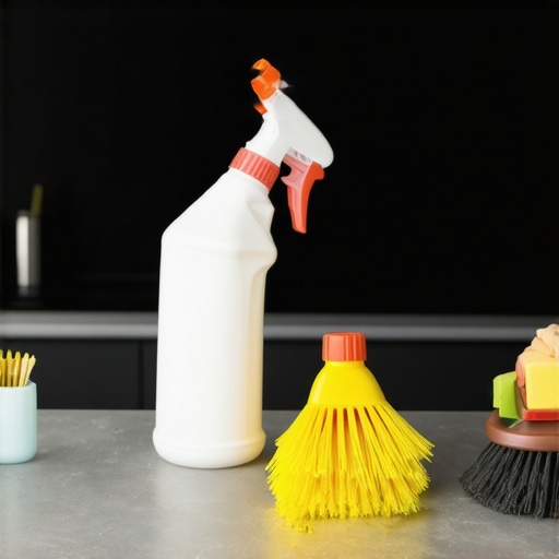 Home disinfecting kitchen surfaces A cleaning professional disinfecting kitchen countertops in a modern home