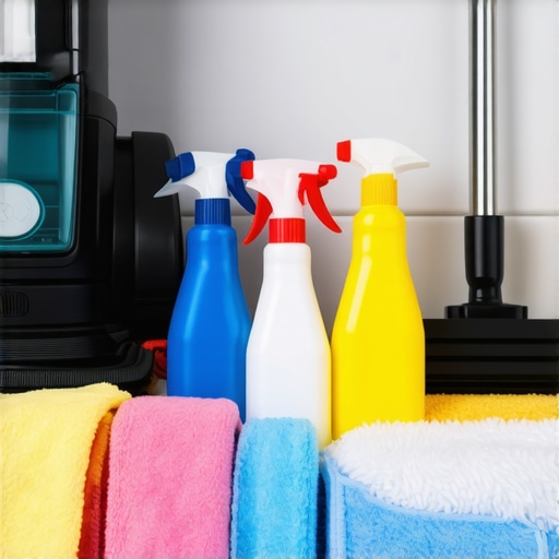 Cleaners with various cleaning tools preparing for move-in sanitation.