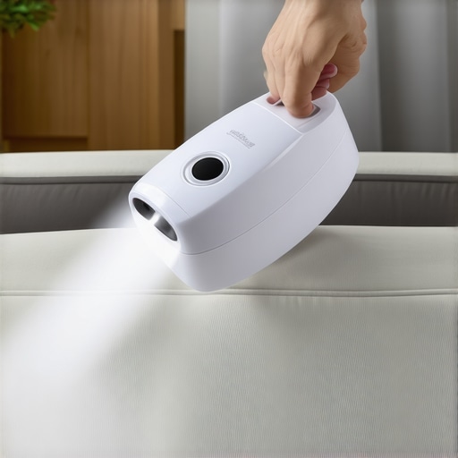 Close-up of a person steaming and vacuuming upholstery