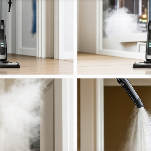 A durable steam cleaner sanitizing a kitchen countertop and upholstery