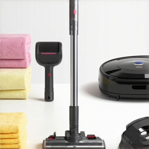Essential Home Cleaning Tools A selection of advanced cleaning tools on a tidy surface.