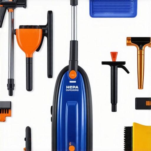 Organized Home Cleaning Tools A tidy closet containing vacuum, steam cleaner, and upholstery supplies for effective sanitation.