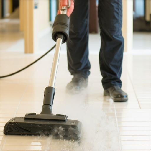 Top Home Maintenance Steam Cleaner A person using a steam cleaner on bathroom tiles to demonstrate effective home upkeep.