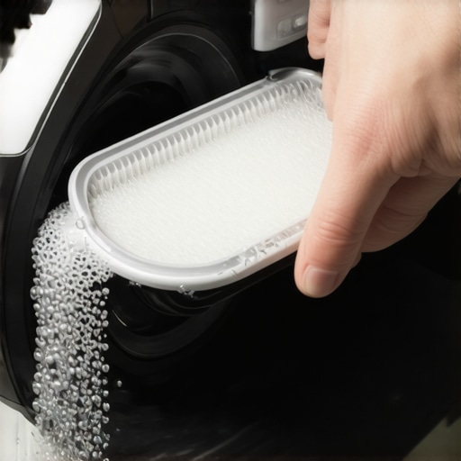 A person hand-washing a vacuum filter with vinegar solution
