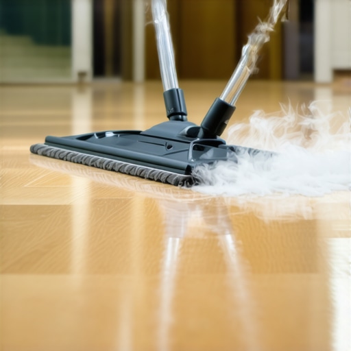 Achieving a streak-free laminate floor with a steam mop Steam mop gliding on dark laminate flooring