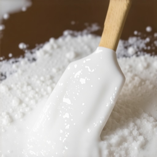 A thick white paste made of baking soda being applied to a greasy oven window for cleaning.