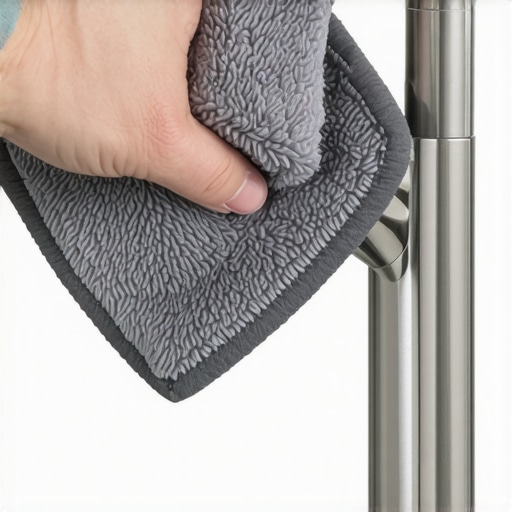 Buffing a Stainless Steel Faucet with Microfiber Close up of hand cleaning a kitchen faucet with a professional grade microfiber cloth