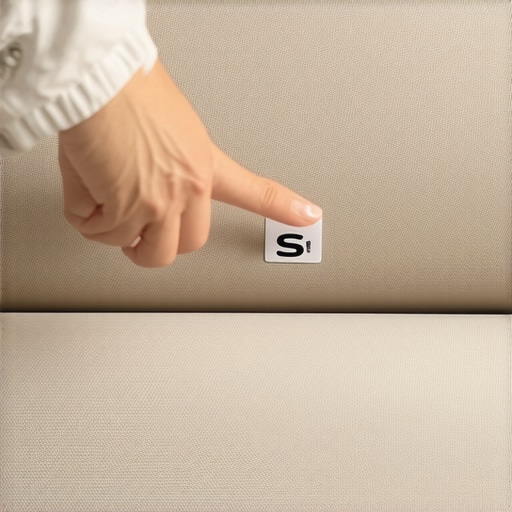 Checking the 'S' cleaning code on upholstery fabric A person inspecting a furniture cleaning code label for proper maintenance.