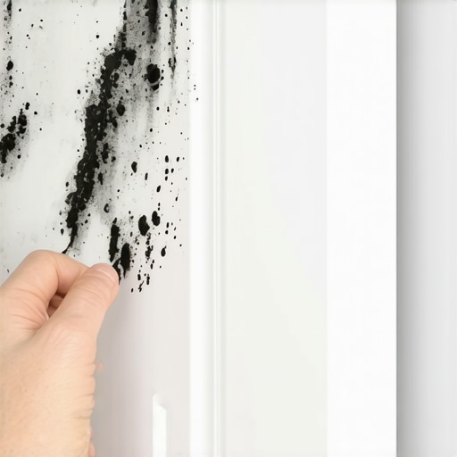 Close up of a person scrubbing the folds of a refrigerator door seal with a toothbrush and vinegar solution.