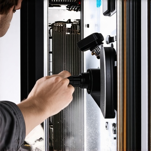 Cleaning Refrigerator Condenser Coils for Efficiency A person vacuuming dust off the back coils of a second-hand refrigerator to maintain appliance health.