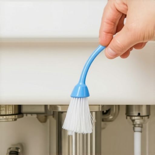Cleaning plumbing junctions under the sink Cleaning behind sink pipes for move-out inspection