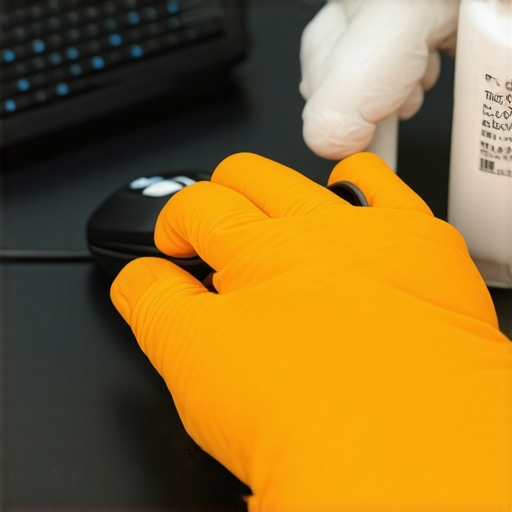 A person applying 70% isopropyl alcohol to a microfiber cloth for safe electronics cleaning