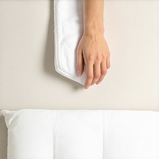 Correct Blotted Cleaning Technique for Headboards Close-up of hand blotting a fabric headboard with a white cloth to remove pet smells.