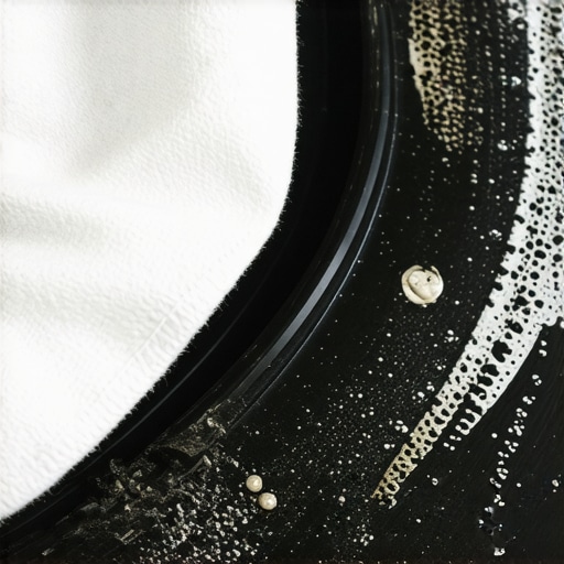 Deep cleaning a dishwasher gasket A white cloth wiping away black mold and grime from a rubber dishwasher seal.