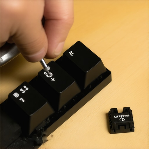 Deep cleaning a mechanical keyboard with a keycap puller A person removing keycaps from a mechanical keyboard for deep cleaning and sanitizing.