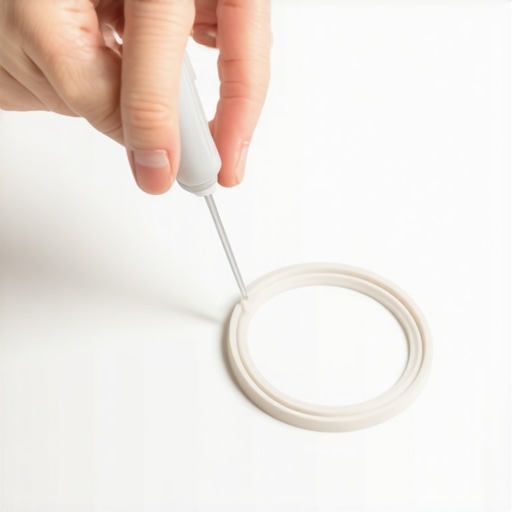 A hand prying a silicone ring from a water bottle cap to remove hidden mold.