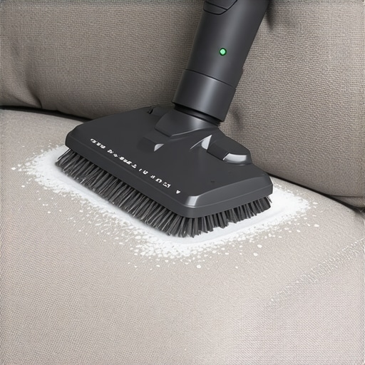 Dry vacuuming upholstery before wet cleaning Vacuuming dry dust off a fabric sofa cushion seam