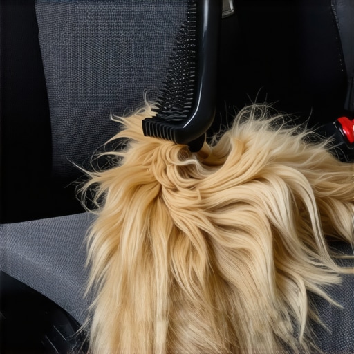 Effective Pet Hair Removal Tool in Action A rubber brush pulling pet hair from car upholstery