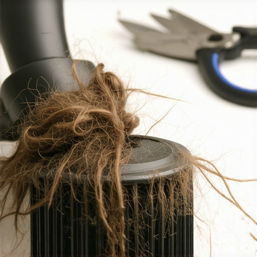 Expert Vacuum Brush Maintenance A person cutting tangled hair off a vacuum brush roll to prevent motor strain