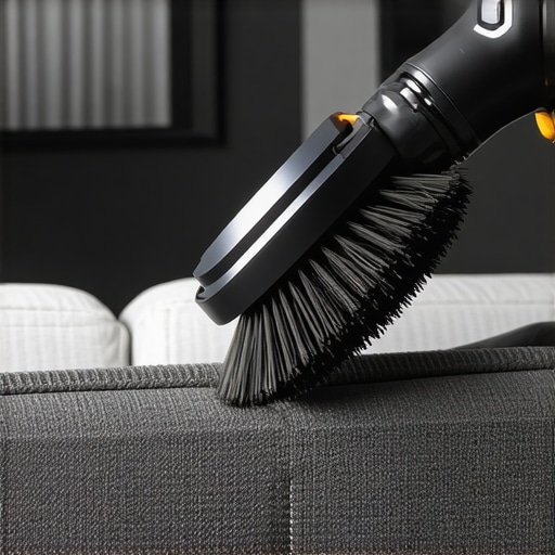 Gentle Horsehair Brush for Safe Sofa Cleaning A horsehair brush attachment being used to safely vacuum a delicate couch fabric.
