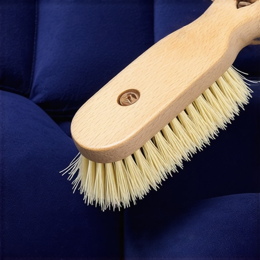 Grooming velvet with a horsehair brush A high-quality horsehair brush being used to restore the pile of a velvet sofa.