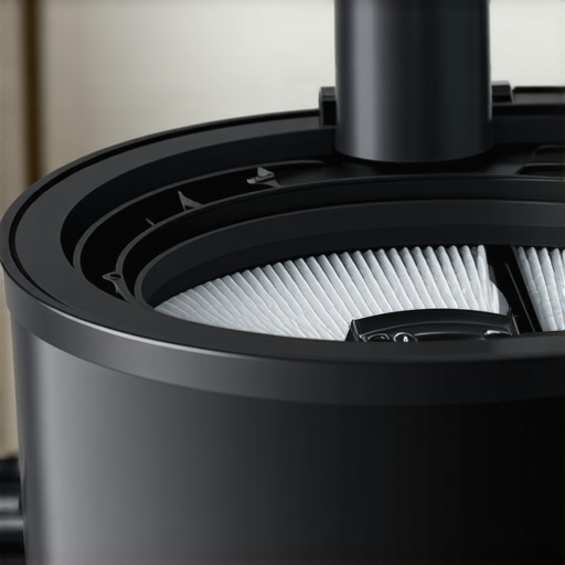 HEPA filter maintenance for sanitizing Close-up of a vacuum HEPA filter being serviced to ensure effective sanitizing and dust removal.
