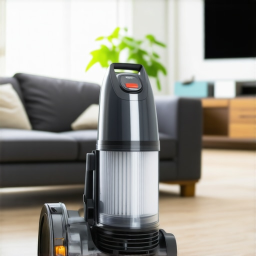 Close-up of a HEPA vacuum cleaner filter in a clean living room