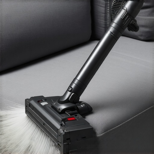 Professional HEPA vacuum cleaning a fabric sofa to remove allergens