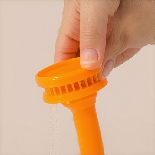 Mechanical Drain Cleaning Tool in Action Using a plastic zip tool to remove hair and debris from a bathroom sink drain.